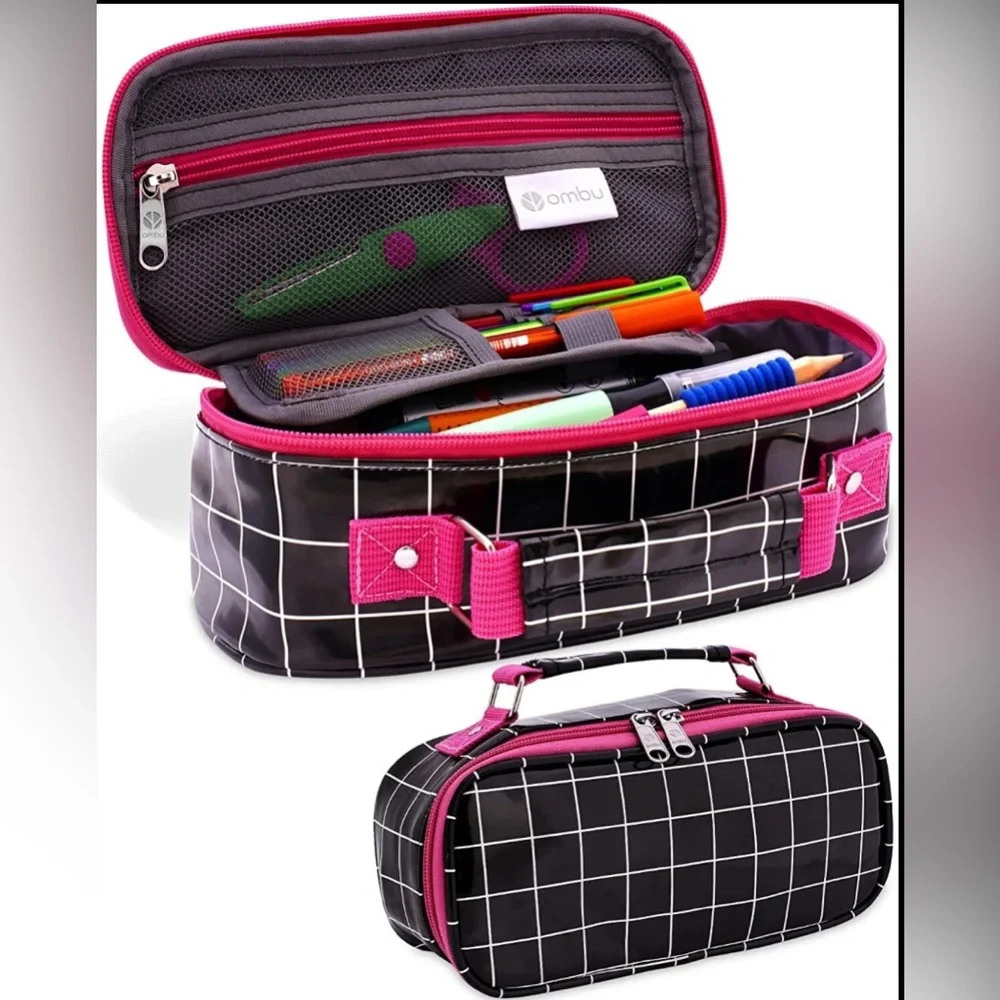 Ombu Large Capacity Pencil Case With Handle & Compartments For Adult & Kids